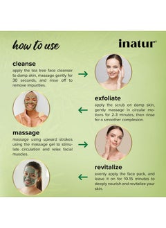 INATUR Tea Tree Facial Kit | Cleansing Gel, Scrub, Massage Cream, Face Pack | For Clear Skin And Acne Control| For Oily, Combination And Acne Prone Skin| 100G  - Image 5