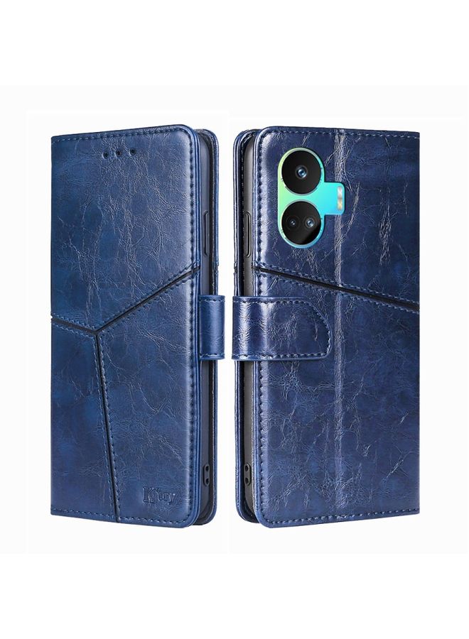HuHa Case Cover For Realme GT Neo5 SE Geometric Stitching Leather Phone Case Blue