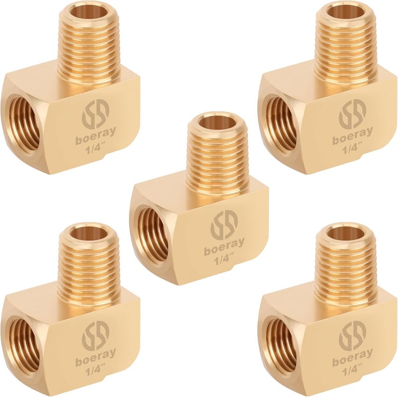 boeray 5pcs 1/4” Brass Fittings 90 Degree Barstock Street Elbow 1/4" NPT Male Pipe to 1/4" NPT Female Pipe 1/4 NPT Elbow Forged Brass Pipe Fittings - Image 1