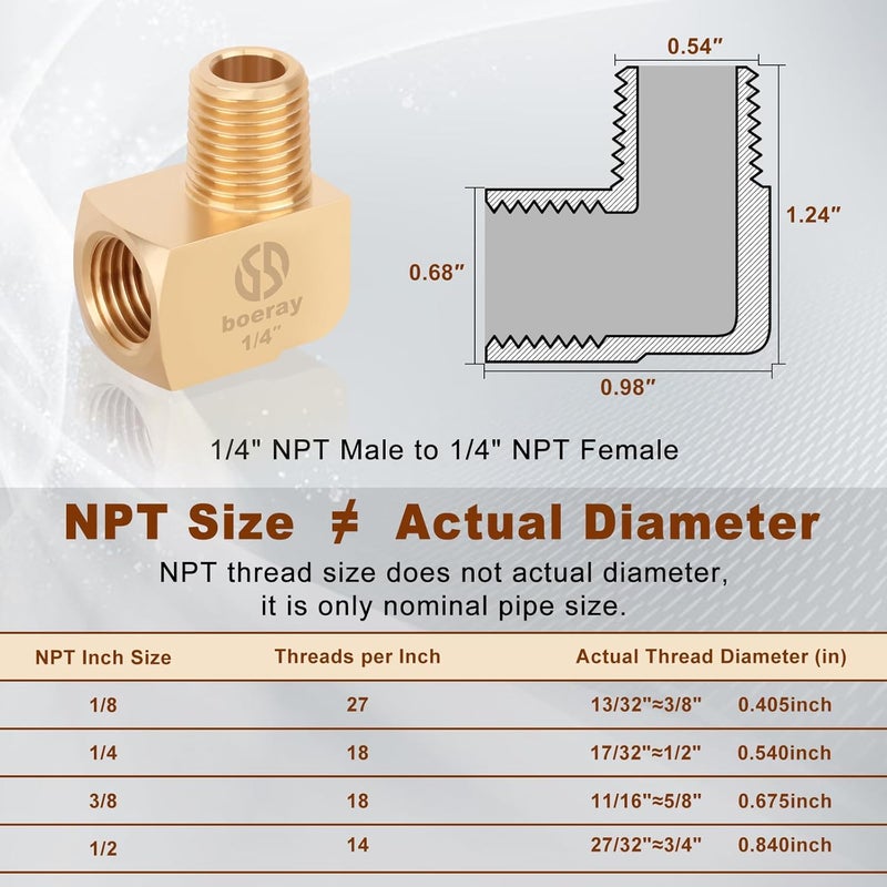 boeray 5pcs 1/4” Brass Fittings 90 Degree Barstock Street Elbow 1/4" NPT Male Pipe to 1/4" NPT Female Pipe 1/4 NPT Elbow Forged Brass Pipe Fittings - Image 2