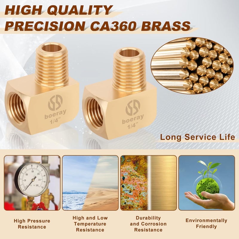 boeray 5pcs 1/4” Brass Fittings 90 Degree Barstock Street Elbow 1/4" NPT Male Pipe to 1/4" NPT Female Pipe 1/4 NPT Elbow Forged Brass Pipe Fittings - Image 3