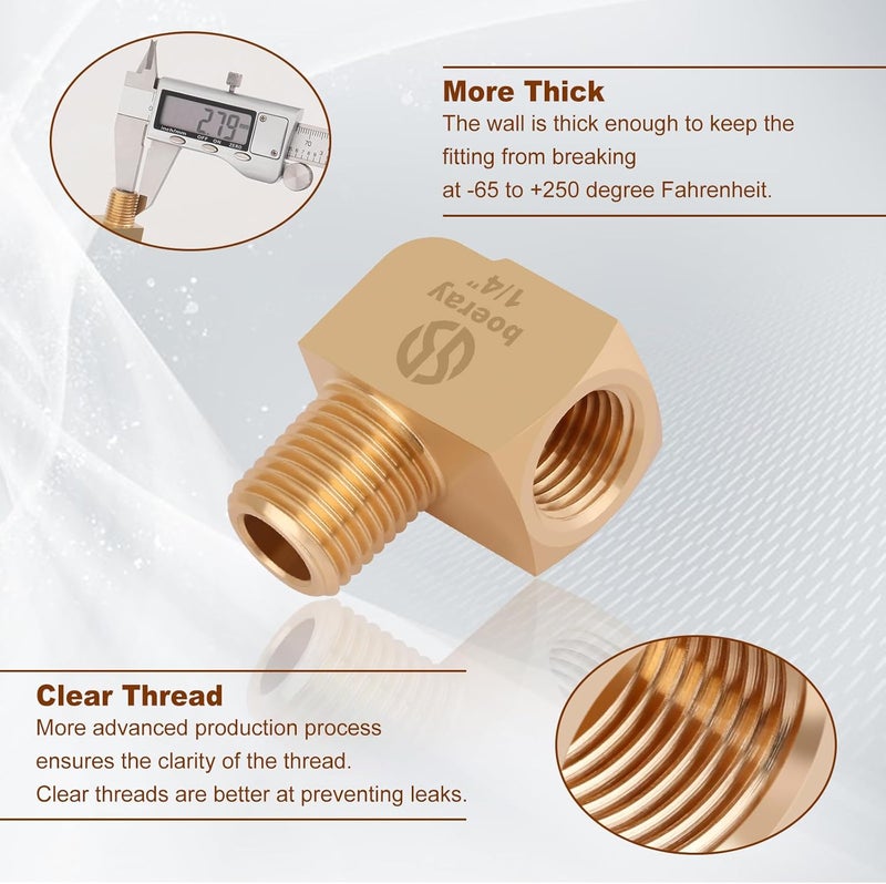 boeray 5pcs 1/4” Brass Fittings 90 Degree Barstock Street Elbow 1/4" NPT Male Pipe to 1/4" NPT Female Pipe 1/4 NPT Elbow Forged Brass Pipe Fittings - Image 4
