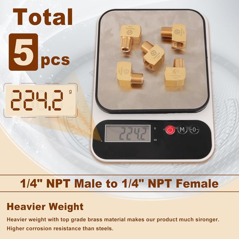 boeray 5pcs 1/4” Brass Fittings 90 Degree Barstock Street Elbow 1/4" NPT Male Pipe to 1/4" NPT Female Pipe 1/4 NPT Elbow Forged Brass Pipe Fittings - Image 5