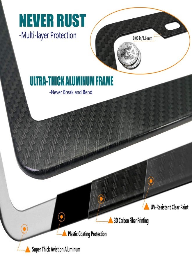 Aootf License Plate Frame Carbon Fiber- Black Aluminum Car Tag Holder Cover Printed Carbon Pattern with Stainless Steel Screws Caps, Front & Rear 2 Pack - Image 4