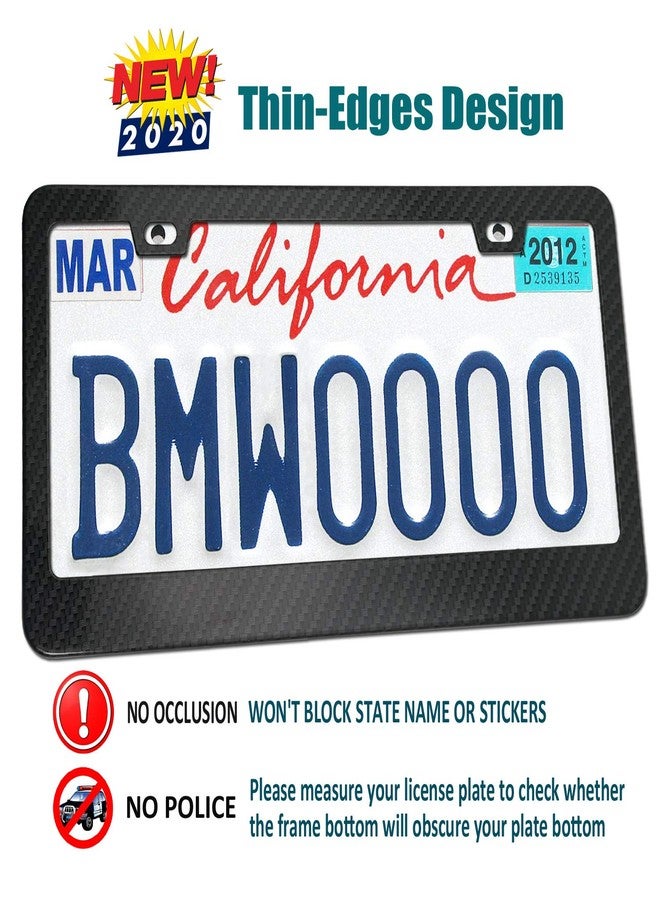 Aootf License Plate Frame Carbon Fiber- Black Aluminum Car Tag Holder Cover Printed Carbon Pattern with Stainless Steel Screws Caps, Front & Rear 2 Pack - Image 2