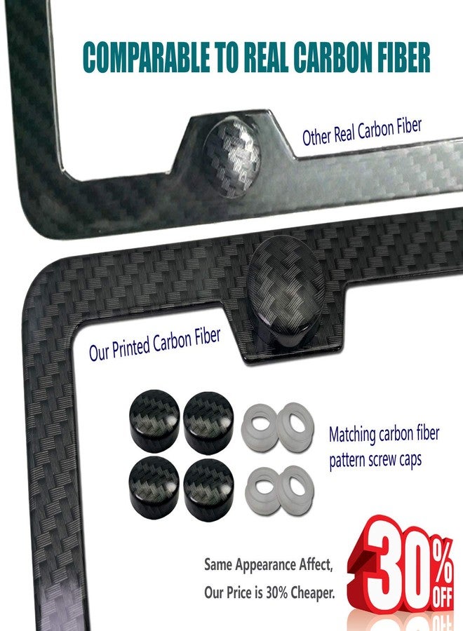 Aootf License Plate Frame Carbon Fiber- Black Aluminum Car Tag Holder Cover Printed Carbon Pattern with Stainless Steel Screws Caps, Front & Rear 2 Pack - Image 3