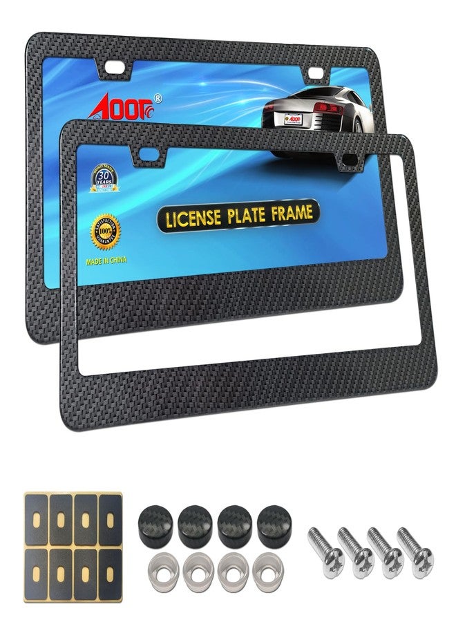 Aootf License Plate Frame Carbon Fiber- Black Aluminum Car Tag Holder Cover Printed Carbon Pattern with Stainless Steel Screws Caps, Front & Rear 2 Pack - Image 1