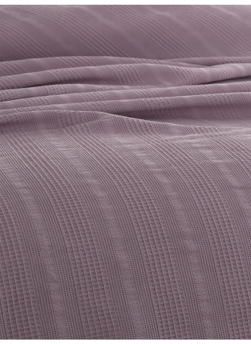 Sevim Double Waffle Blanket 210x230 cm - 100% Cotton - Honeycomb Breathable Fabric - Lilac