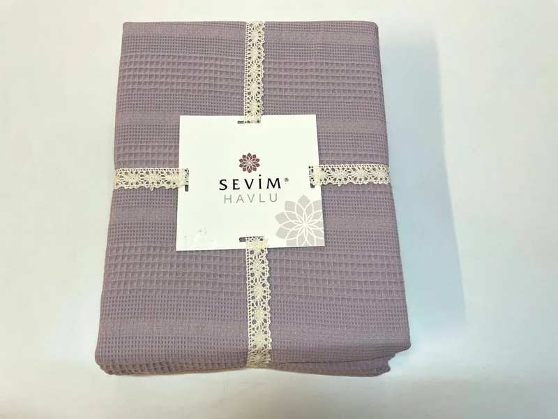 Sevim Double Waffle Blanket 210x230 cm - 100% Cotton - Honeycomb Breathable Fabric - Lilac