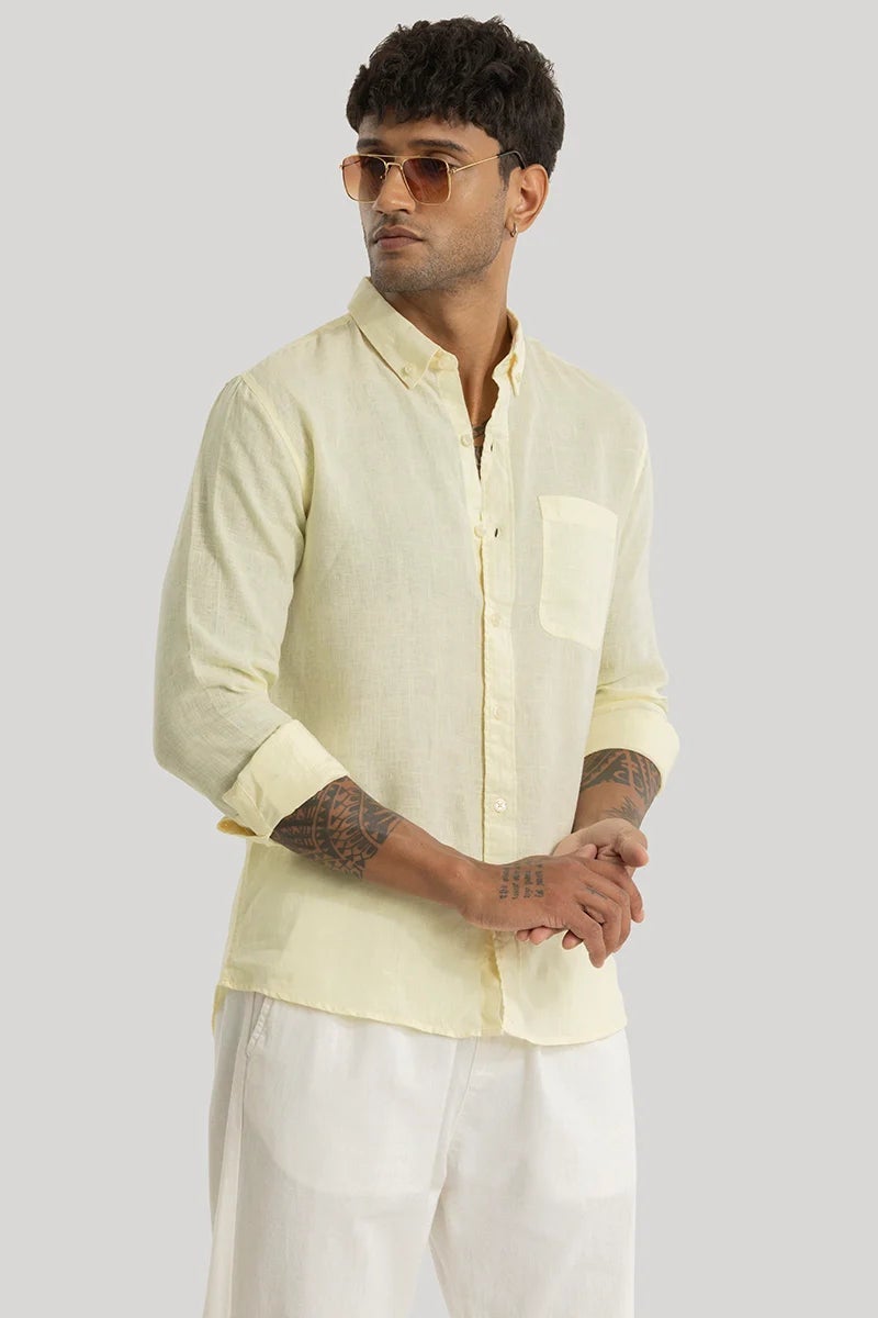 SNITCH Elementary Yellow Plain 100% Linen Shirt - Image 1