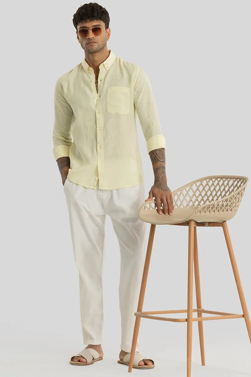 SNITCH Yellow Elementary Yellow Plain 100% Linen Shirt for Men | Best Price UAE