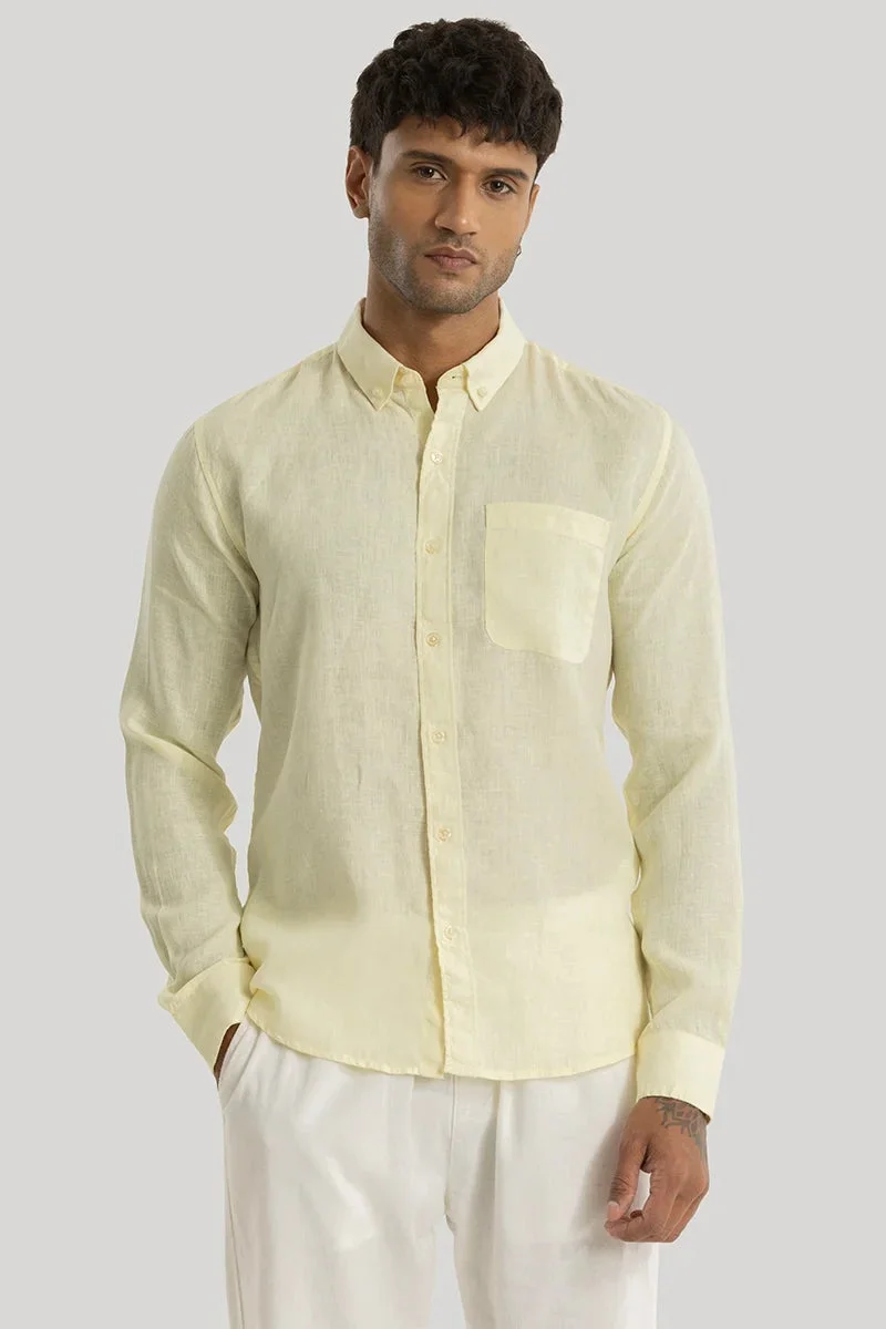 SNITCH Yellow Elementary Yellow Plain 100% Linen Shirt for Men | Best Price UAE