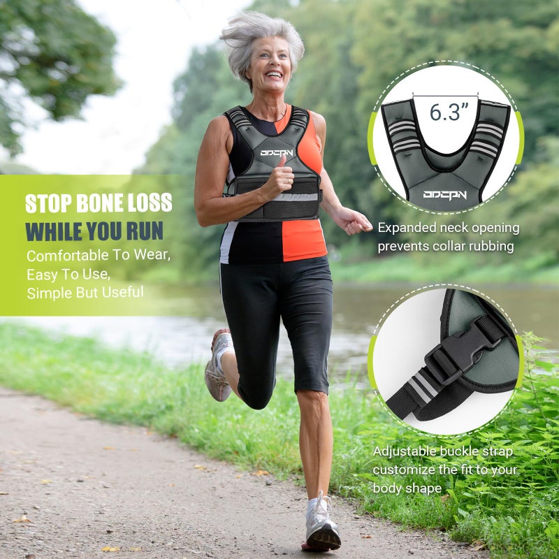 ODCPN Weighted Vest Adjustable Weights for Women, 6-12 Lbs Weight Vest for Walking with Plus Size Pocket, Ruck Vest with 6 Ironsand Weights & Reflective Strip for Running, Workouts & Strength Training - Image 3