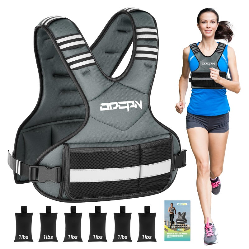 ODCPN Weighted Vest Adjustable Weights for Women, 6-12 Lbs Weight Vest for Walking with Plus Size Pocket, Ruck Vest with 6 Ironsand Weights & Reflective Strip for Running, Workouts & Strength Training - Image 1