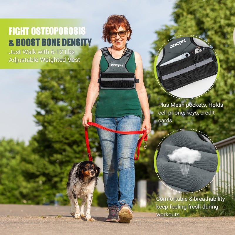 ODCPN Weighted Vest Adjustable Weights for Women, 6-12 Lbs Weight Vest for Walking with Plus Size Pocket, Ruck Vest with 6 Ironsand Weights & Reflective Strip for Running, Workouts & Strength Training - Image 5