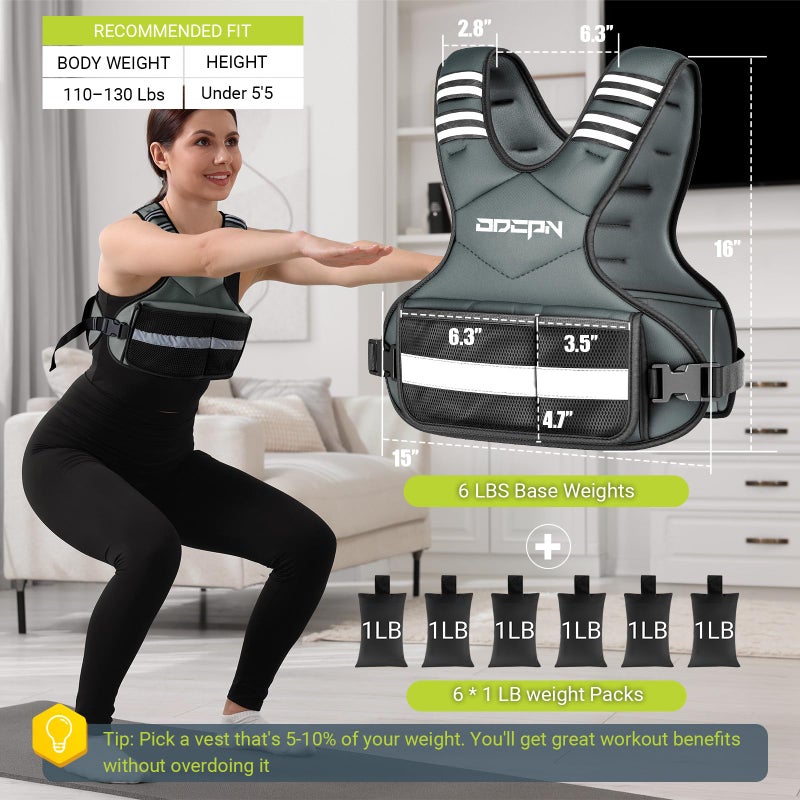 ODCPN Weighted Vest Adjustable Weights for Women, 6-12 Lbs Weight Vest for Walking with Plus Size Pocket, Ruck Vest with 6 Ironsand Weights & Reflective Strip for Running, Workouts & Strength Training - Image 4