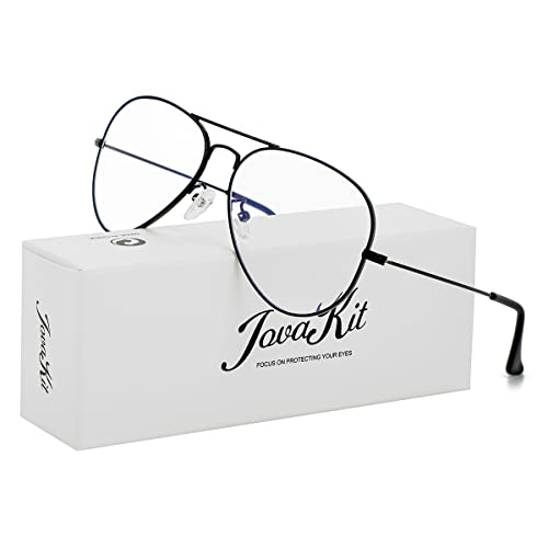 JOVAKIT Aviator Clear Lens Glasses for Women Men Nonprescription Eyeglasses Blue Light Blocking Lens Metal Frame Black - Image 5