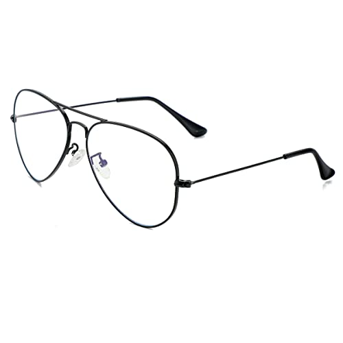 JOVAKIT Aviator Clear Lens Glasses for Women Men Nonprescription Eyeglasses Blue Light Blocking Lens Metal Frame Black - Image 2