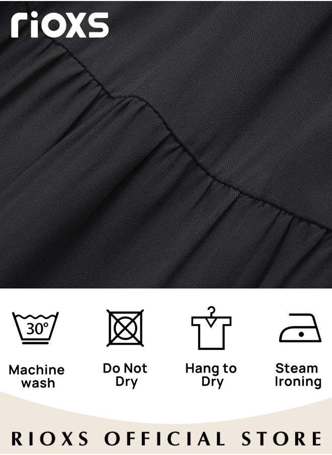 RIOXS Women's Dresses,Casual Long Sleeve Maxi Dress,Ladies V-Neck Fall Dress With Belted,Relaxed Fit Flowy Maxi Dresses, A-Line Wrap Dress For Party/Wedding/Feast/Business/Daily Wear  - Image 5