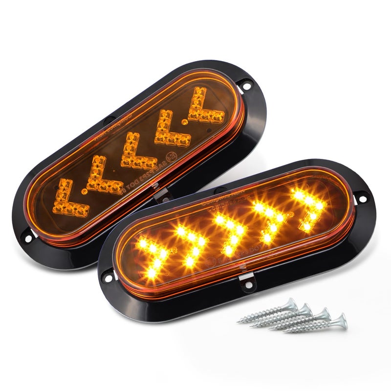 TMH Pack of 2 6 Inch Oval ARROW Amber Light Turn Signal Tail Indicator Light 25 LED Sealed Marker Lights suitable for Truck Trailer Dump Truck Bus 12V DC