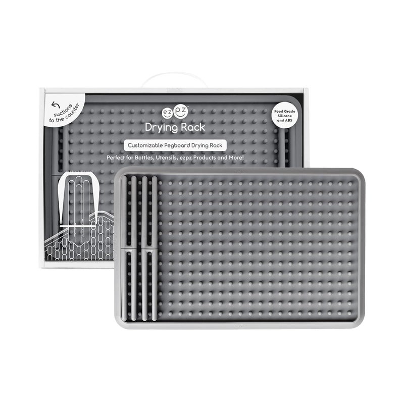 ezpz Drying Rack Gray  100 Silicone Collapsible Dish Drying Rack  Suctions in Place  Adjustable Pegs  Dishwasher Safe  Durable LongLasting