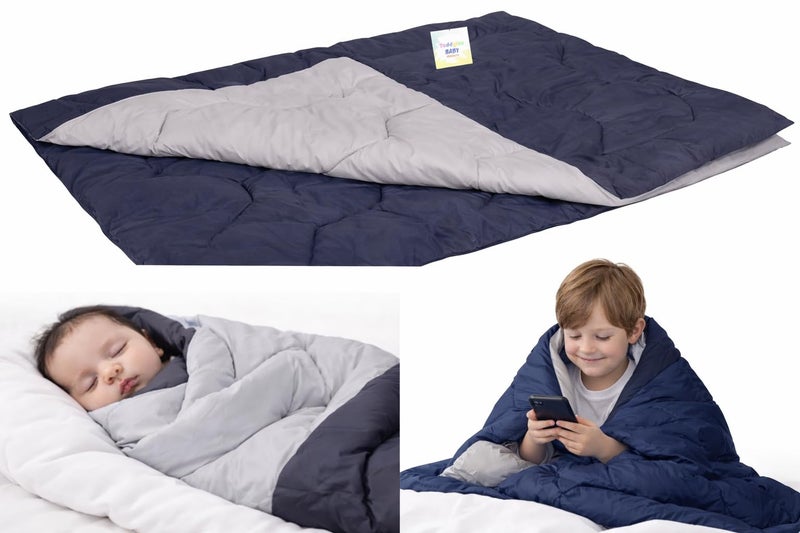Toddylon Baby Comforter Soft Cotton Reversible Blanket for Up to 7-8 Years Kids AC Quilt for Newborn Infant Toddler Lightweight All Season Bedding Boys Girls 152x101 cm (Blue & Grey) - Image 1