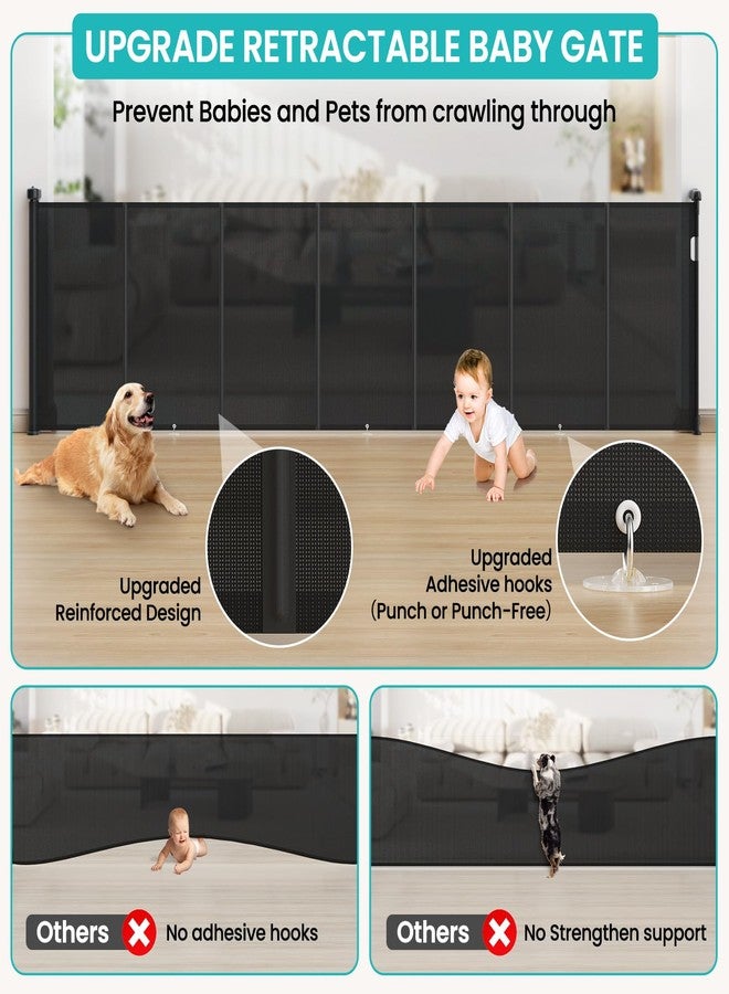 Cylrod Upgrade Retractable Baby Gates Extra Wide (120" W x 42" H), 120 inch Reinforced Retractable Dog Gate to Prevent Crawling Through, Retractable Gate Outdoor/Indoor, Real One-Handed Operation, Black - Image 4