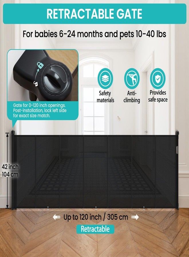 Cylrod Upgrade Retractable Baby Gates Extra Wide (120" W x 42" H), 120 inch Reinforced Retractable Dog Gate to Prevent Crawling Through, Retractable Gate Outdoor/Indoor, Real One-Handed Operation, Black - Image 3