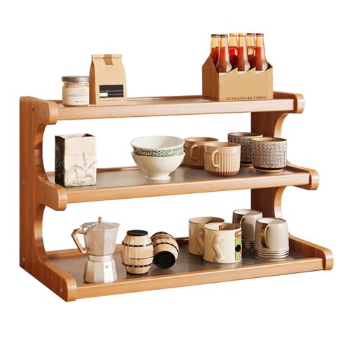 Wynfelo 3Tier Wooden Mug Holder Countertop Coffee Cup Holder Mug Display Coffee Mug Organizer Mug Rack for Coffee Station Organizer Mug Shelf for Cabinet for Kitchen HomeNatural - Image 1