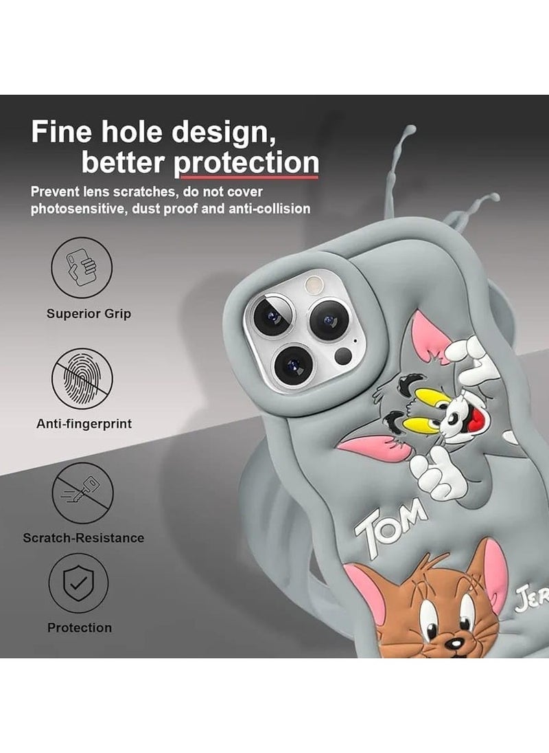 Raxoom For iPhone 16 Pro Max Cover Case with Camera Protection Cute 3D Soft Silicone Protective Design Cartoon Back Cover Silicone Grey  - Image 3