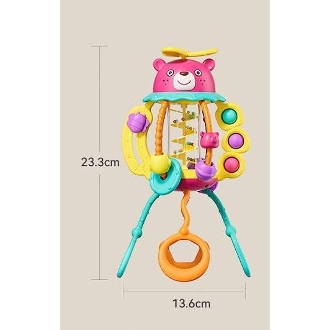 SHAKE & PULL BUSY BALL, SENSORY BABY TOY FOR 6 MONTHS +, FINE MOTOR SKILL DEVELOPMENT, BUBBLE POP, SPINNER, BEADS & PULLING ACTIVITIES, TODDLER TOY FOR HAND-EYE COORDINATION LEARNING - Image 4