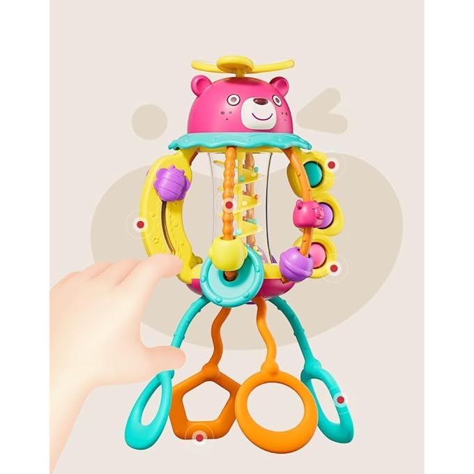 SHAKE & PULL BUSY BALL, SENSORY BABY TOY FOR 6 MONTHS +, FINE MOTOR SKILL DEVELOPMENT, BUBBLE POP, SPINNER, BEADS & PULLING ACTIVITIES, TODDLER TOY FOR HAND-EYE COORDINATION LEARNING - Image 2