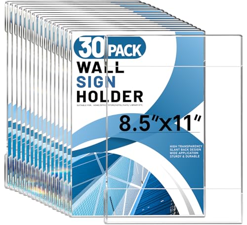 Aheroi 30Pcs Acrylic Sign Holder 8.5 x 11, Clear Wall Sign Holder 8.5 x 11 Wall Mount with 60 Tape, No Drilling Acrylic Wall Frame Paper Holder Document Holder for Office Home Restaurant - Image 1