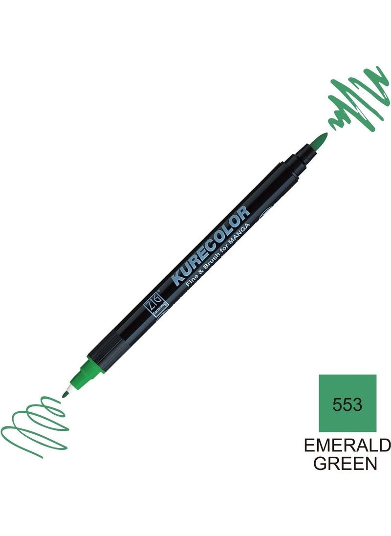 Zig Kurecolor Mangaka Fine&brush Double-Sided Pen CNKC-2200 No 553 Emerald Green  - Image 4