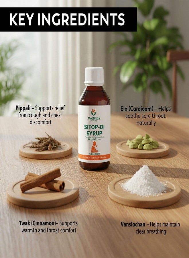 Moolveda شراب مولفيدا سيتوبادي (سيتوبالادي) للسعال والبرد والتهاب الحلق | تركيبة أيورفيدية مع الفلفل الطويل، والهيل، والتواك، والفانسلوتشان | يساعد على راحة الجهاز التنفسي ودعم المناعة | 100 مل - Image 3