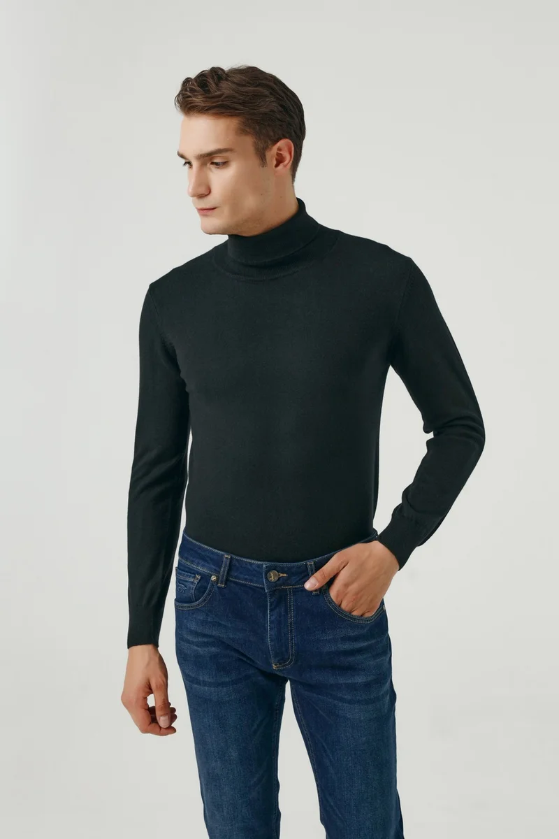 دي أس دامات Regular Fit Black Cotton Blend Turtleneck Knitwear Sweater 5HF06ORT12007