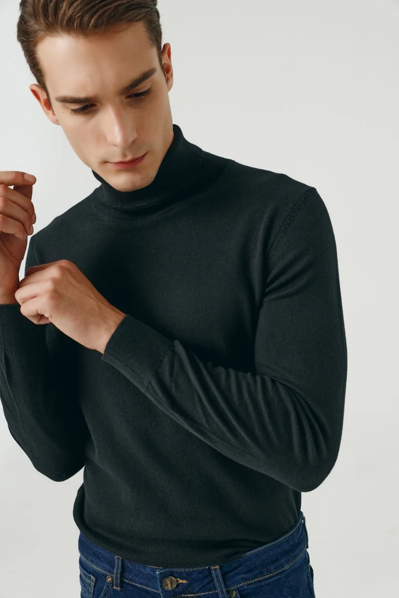 D'S DAMAT Regular Fit Black Cotton Blend Turtleneck Knitwear Sweater 5HF06ORT12007