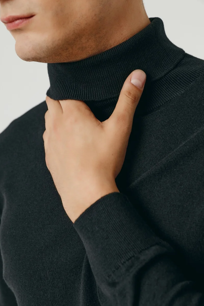 D'S DAMAT Regular Fit Black Cotton Blend Turtleneck Knitwear Sweater 5HF06ORT12007