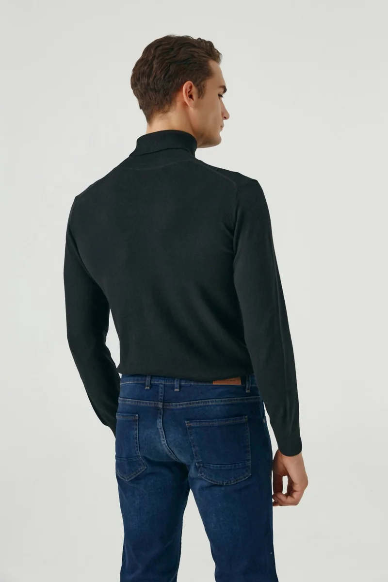 D'S DAMAT Regular Fit Black Cotton Blend Turtleneck Knitwear Sweater 5HF06ORT12007