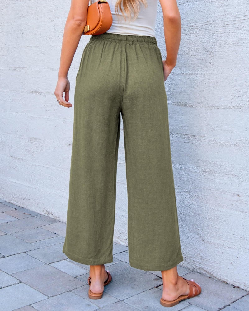 GRAPENT Elastic Waist Capris for Women Army Green Pants for Women Capris for Summer Army Green Size Large US 12 to 14 - Image 2