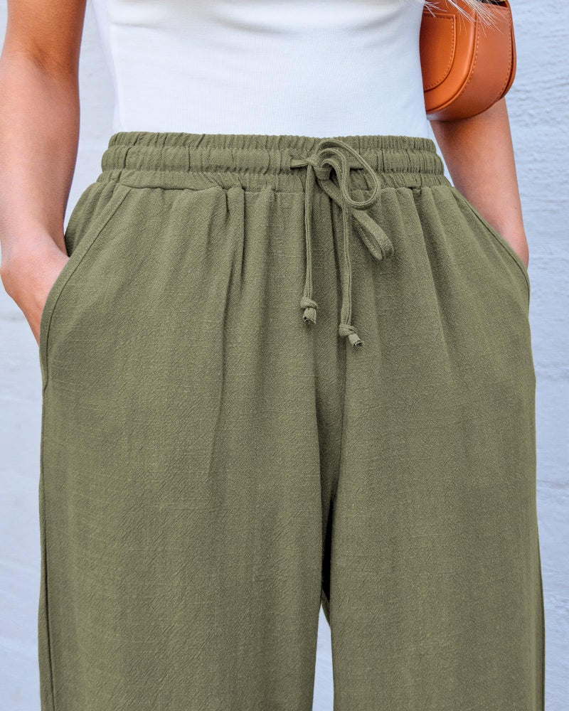 GRAPENT Elastic Waist Capris for Women Army Green Pants for Women Capris for Summer Army Green Size Large US 12 to 14 - Image 5