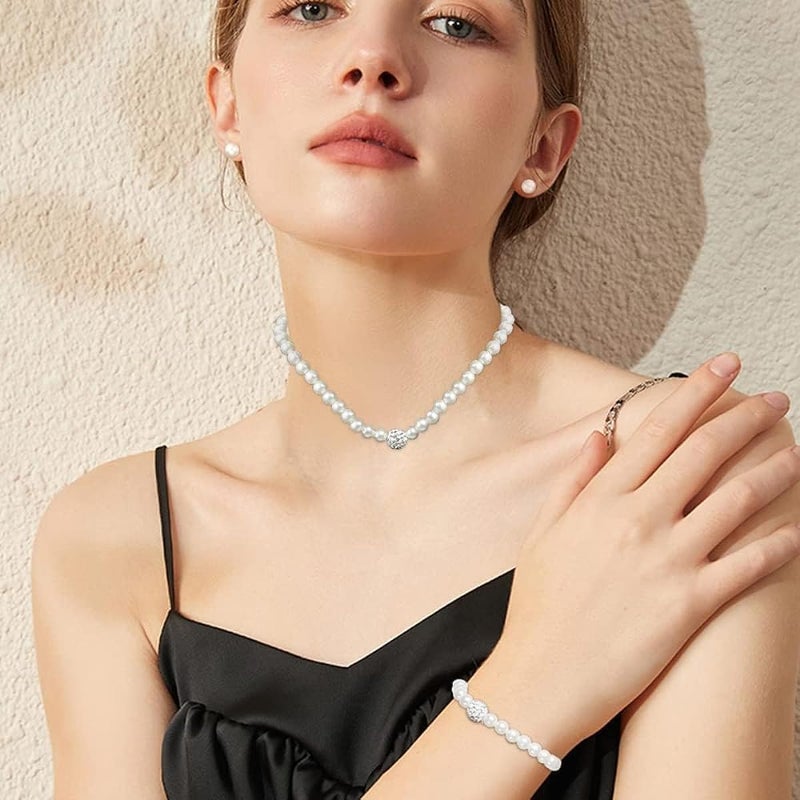 HANNEA® Pearl Choker Necklace Set for Women, Elegant Jewelry with Bracelet and Stud Earrings, 4 Piece Gift Set for Birthday, Raksha Bandhan, Sister, Girls, Wife - Image 4