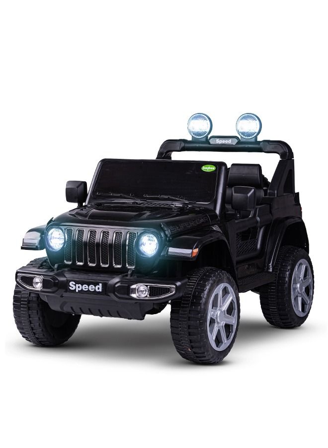 Baybee Battery Operated Jeep for Kids Rechargeable Battery Car for Kids with Music Led Light Ride On Kids Car Jeep Racing Baby Big Car Electric Car for Kids Childrens Boys Girls Black - Image 1
