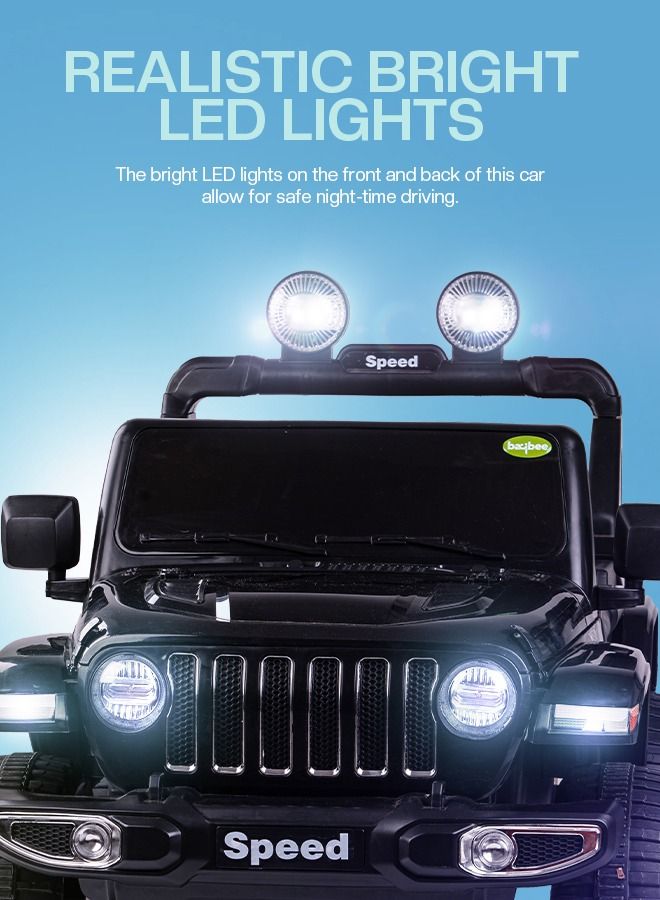 Baybee Battery Operated Jeep for Kids Rechargeable Battery Car for Kids with Music Led Light Ride On Kids Car Jeep Racing Baby Big Car Electric Car for Kids Childrens Boys Girls Black - Image 3
