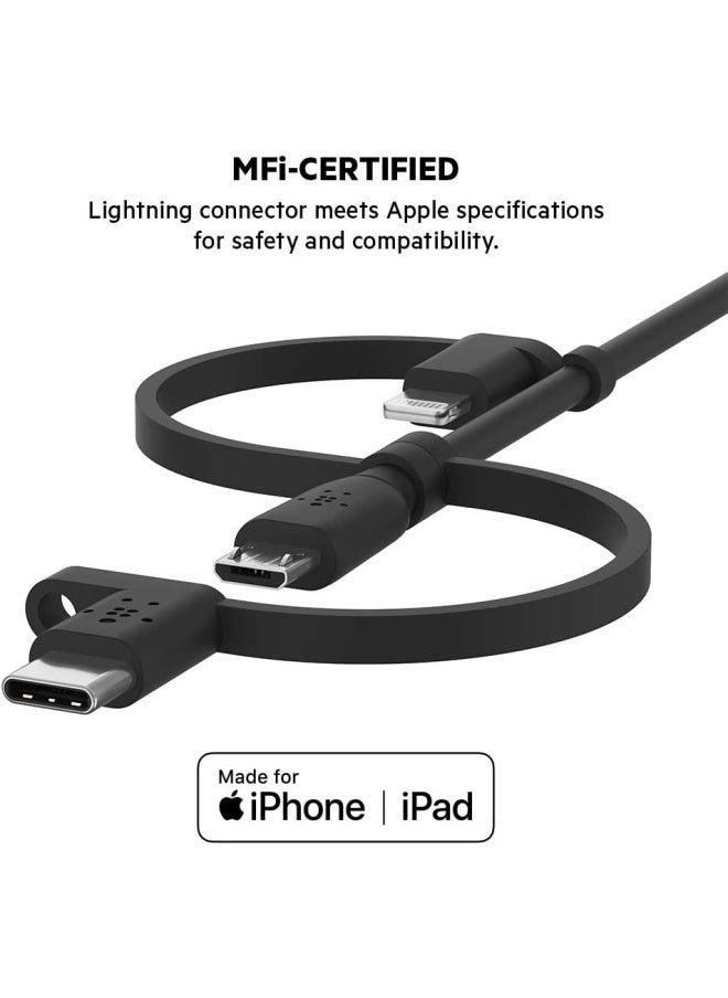 belkin - Belkin 1.2 Meter Universal Cable 3 In 1 Lightning Micro And Type C Black - Image 1
