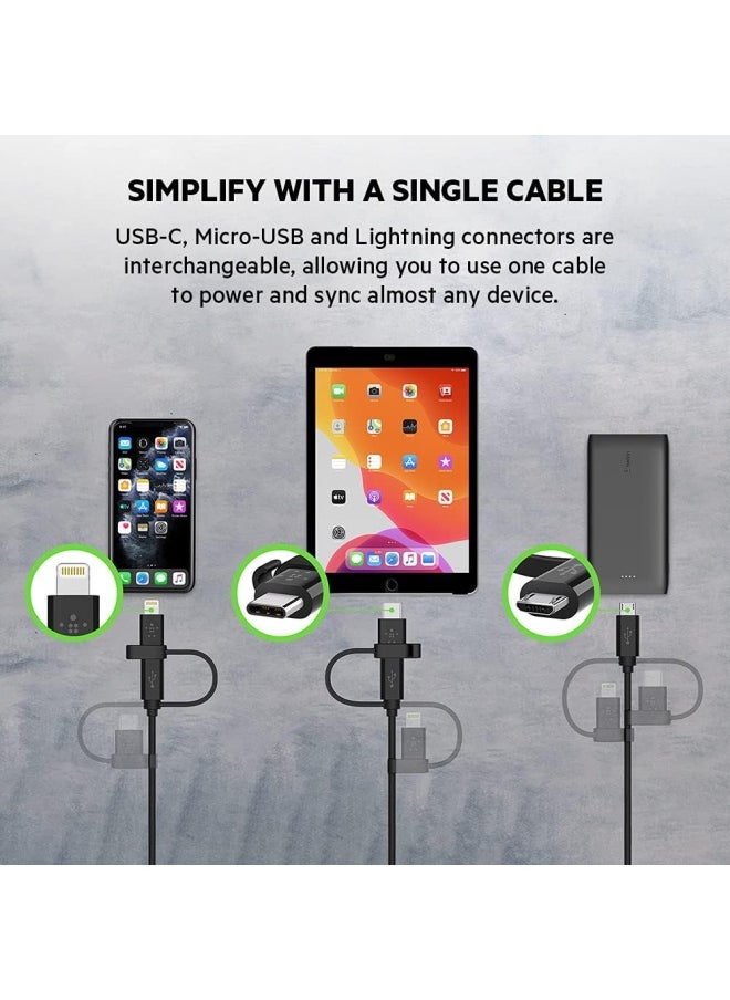 belkin - Belkin 1.2 Meter Universal Cable 3 In 1 Lightning Micro And Type C Black - Image 1