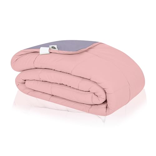 bien LIVING Plush Reversible Microfiber Comforter Double Bed | 220 GSM Wadding | 110 GSM Peached Extra Soft Microfiber Fabric,All Weather Comforter Double Bed (90 X 100 Inches) Wisteria + Crystal Rose - Image 3