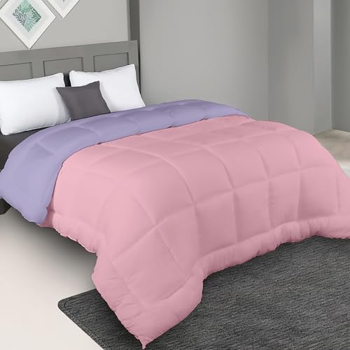 bien LIVING Plush Reversible Microfiber Comforter Double Bed | 220 GSM Wadding | 110 GSM Peached Extra Soft Microfiber Fabric,All Weather Comforter Double Bed (90 X 100 Inches) Wisteria + Crystal Rose - Image 1