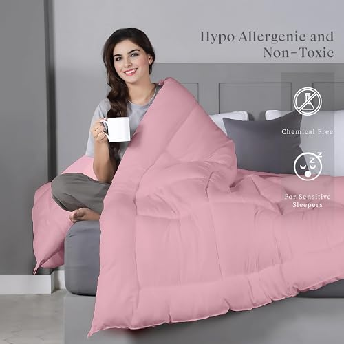 bien LIVING Plush Reversible Microfiber Comforter Double Bed | 220 GSM Wadding | 110 GSM Peached Extra Soft Microfiber Fabric,All Weather Comforter Double Bed (90 X 100 Inches) Wisteria + Crystal Rose - Image 2