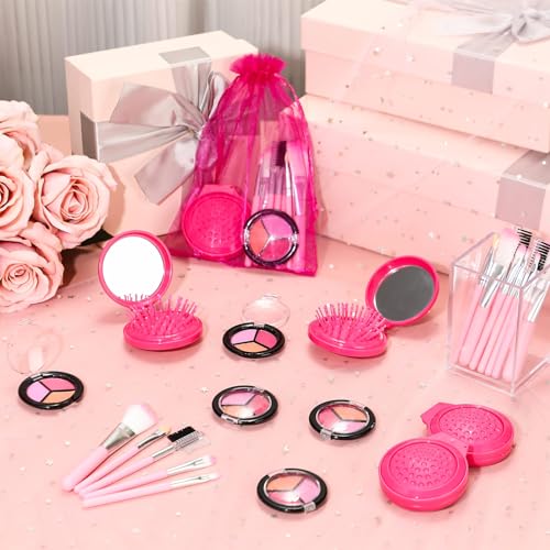 Willinglong 12 Sets Kids Makeup Kit for Girls, Kids Spa Party Supplies for Girls, Sleepover Makeup Cosmetic Set Birthday Christmas Gifts Party Favors Toddler Girl(Rose Red) - Image 4